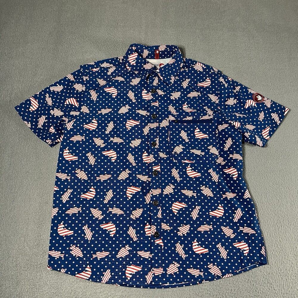 Canada Weather Gear Vented Shirt Fish All Over Print Small Sleeve Patch